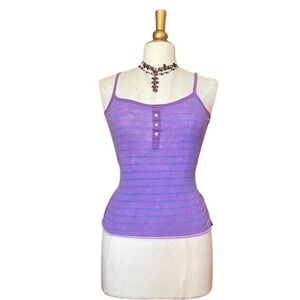 Ocean Pacific OP Y2K 2000s Purple Blue Striped Button Henley Cami Tank Top Small